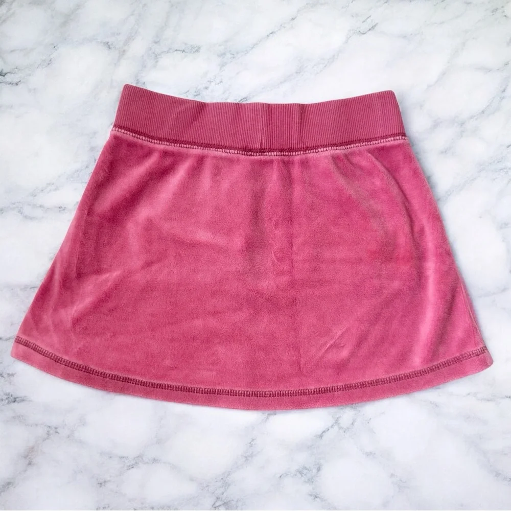 GAP Skirt Girls 6 / 7 Pink Velour Y2K w/ Drawstring Embroidered Heart, Pocket